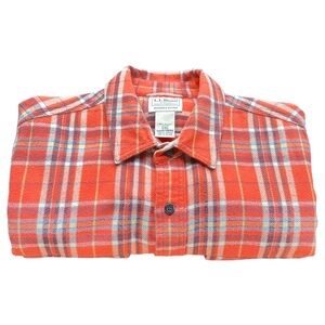 L.L. Bean Slightly Fitted 100% Organic Cotton Orange Flannel Long Sleeve Small